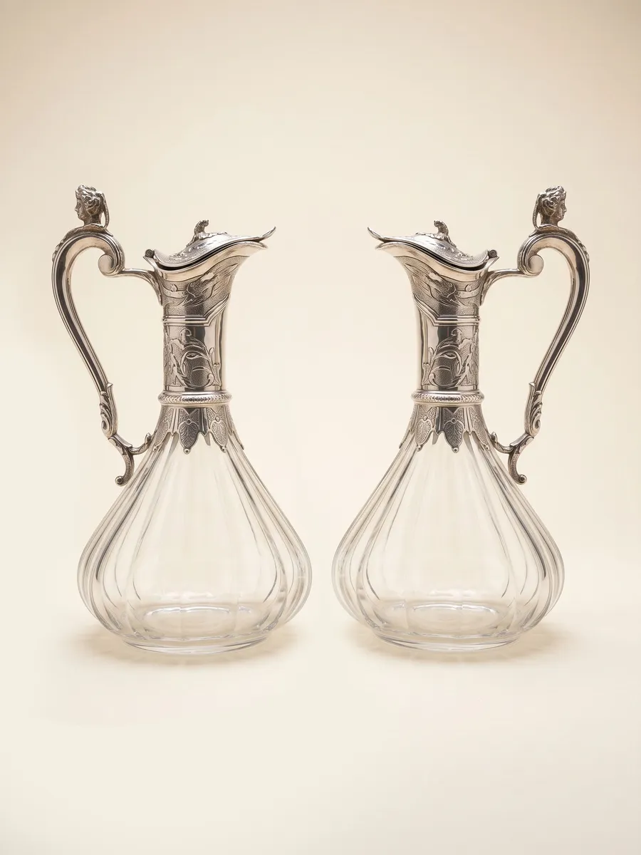 Pair of crystal and silver jugs, Tétard Frères, 19th century — Crystal, silver — 19th century