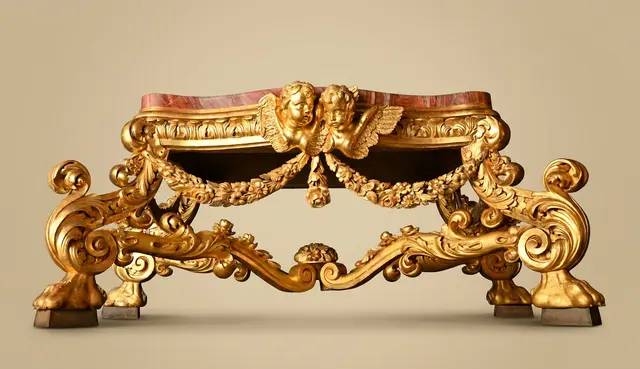 Console baroque en bois doré et fer forgé, XVIIe siècle, par Filippo Parodi