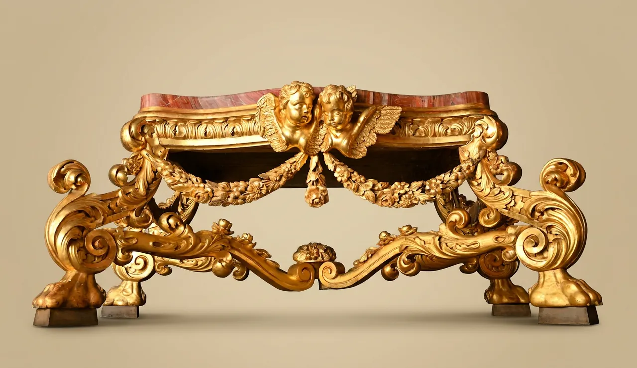 Console baroque en bois doré et fer forgé, XVIIe siècle, par Filippo Parodi
