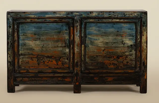 Two-door blue-lacquered wood sideboard, China, late 19th – early 20th century