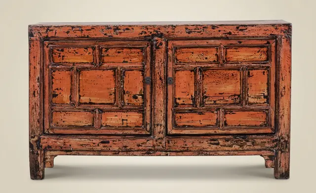 Zweitürige Anrichte aus orangefarben lackiertem Holz, Shanxi, Qing-Zeit