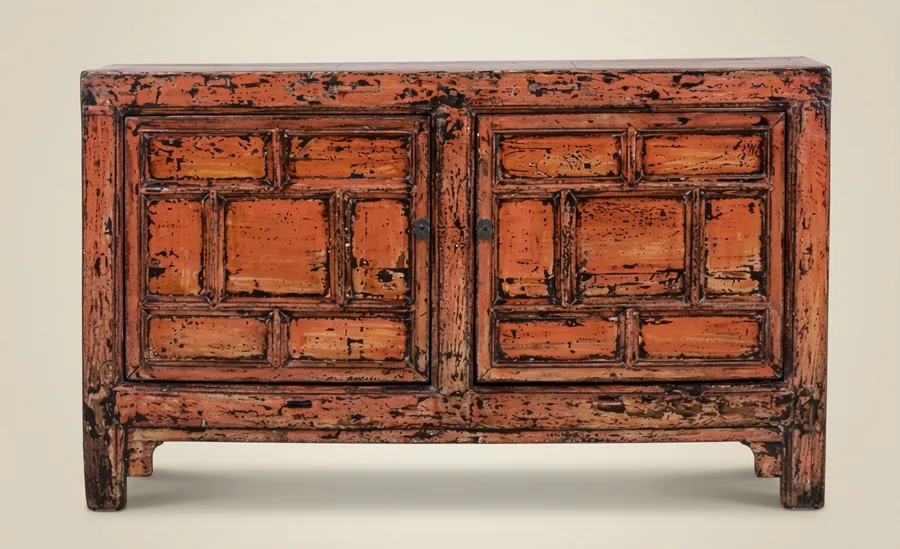 Orange-lacquered wood two-door sideboard, Shanxi, Qing period — Wood, lacquer — 19th century