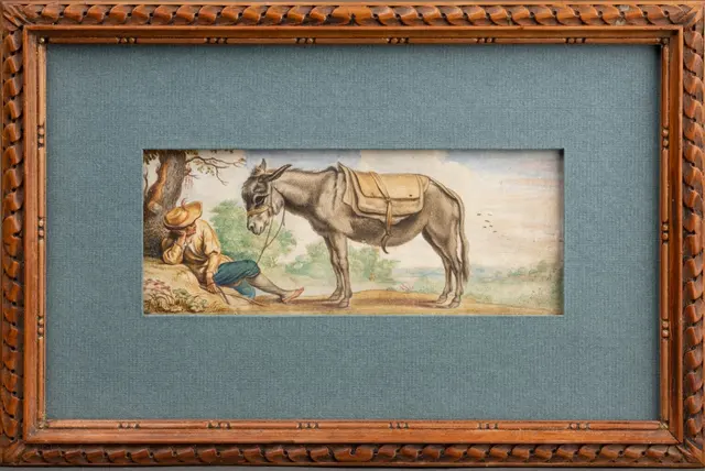 Watercolour and ink on paper, pastoral scene, 19th century