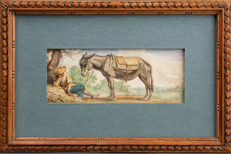 Aquarelle et encre sur papier, scène bucolique, XIXe siècle — Aquarelle et encre sur papier — XIXe siècle