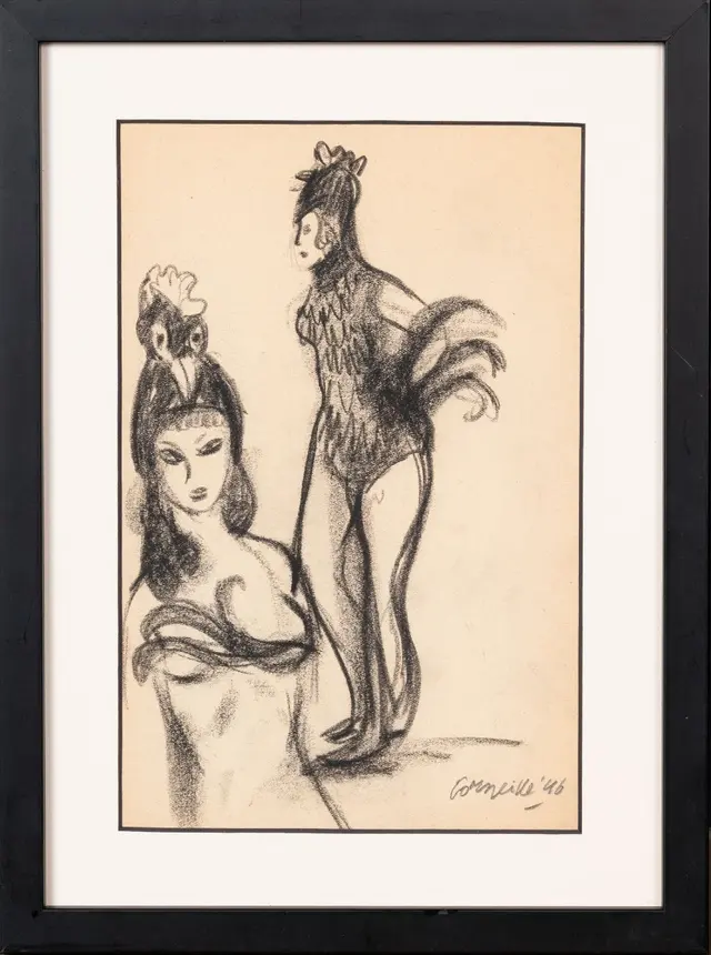 Corneille (1922-2010), Dessin au fusain, 1946