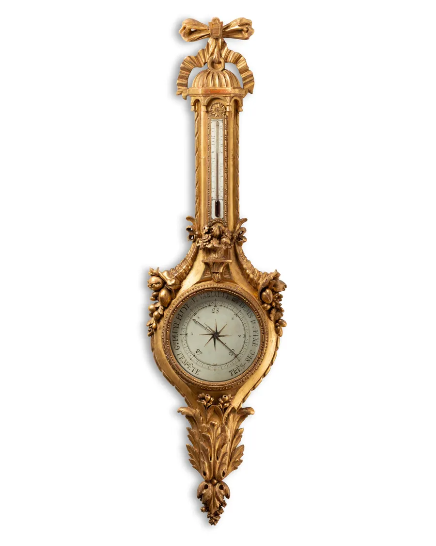 Baromètre thermomètre Louis XVI en bois sculpté et doré, XVIIIe siècle — Bois sculpté et doré, mercure, verre — XVIIIe siècle