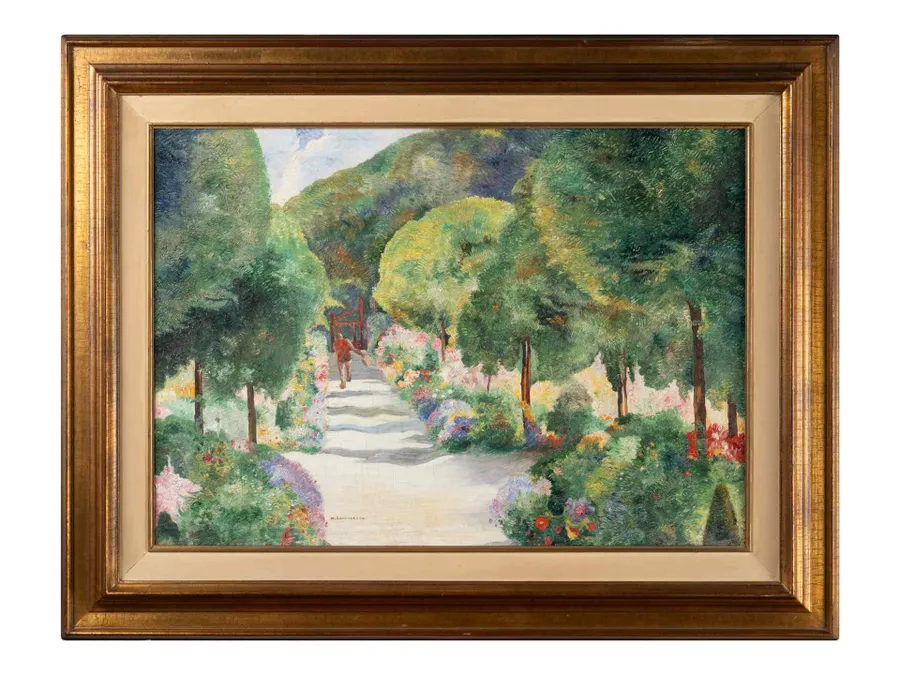 Öl auf Leinwand, idyllische Szene von Maurice Langaskens, Anfang des 20. Jahrhunderts — Öl auf Leinwand — 20. Jahrhundert