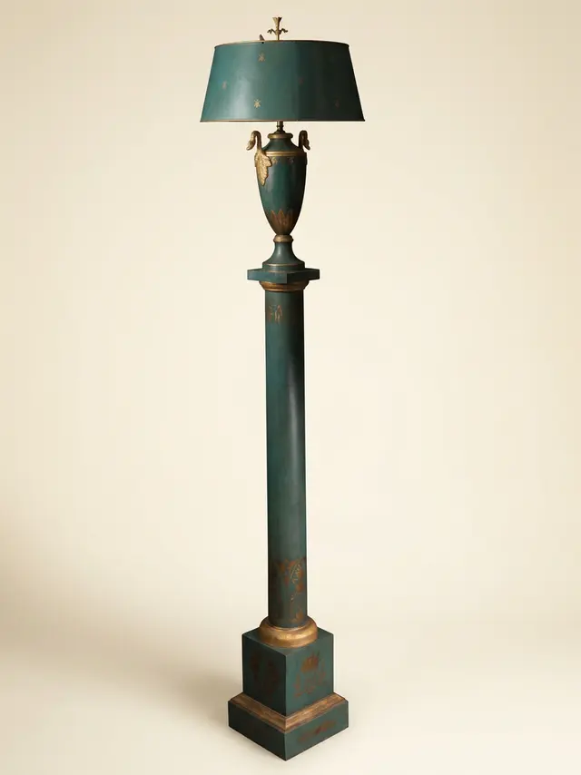 Stehlampe aus lackiertem Blech und Blattgold, Directoire-Epoche