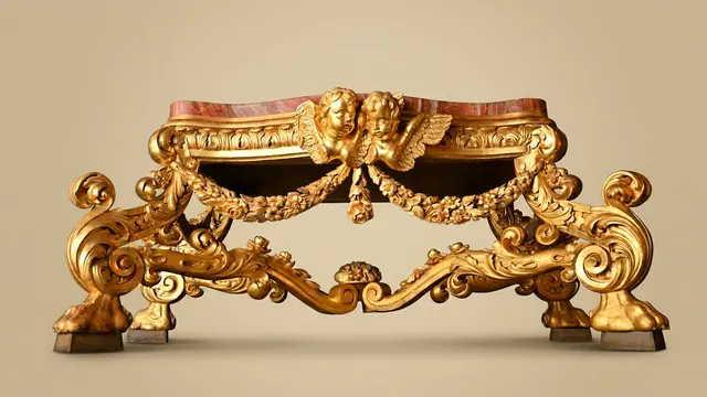 Console baroque en bois doré et fer forgé, XVIIe siècle, par Filippo Parodi