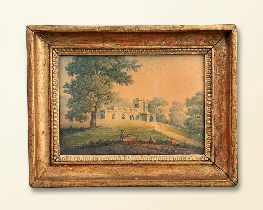 Gouache sur papier, Angleterre, fin du XVIIIe siècle — Gouache sur papier, cadre en bois doré — XVIIIe siècle
