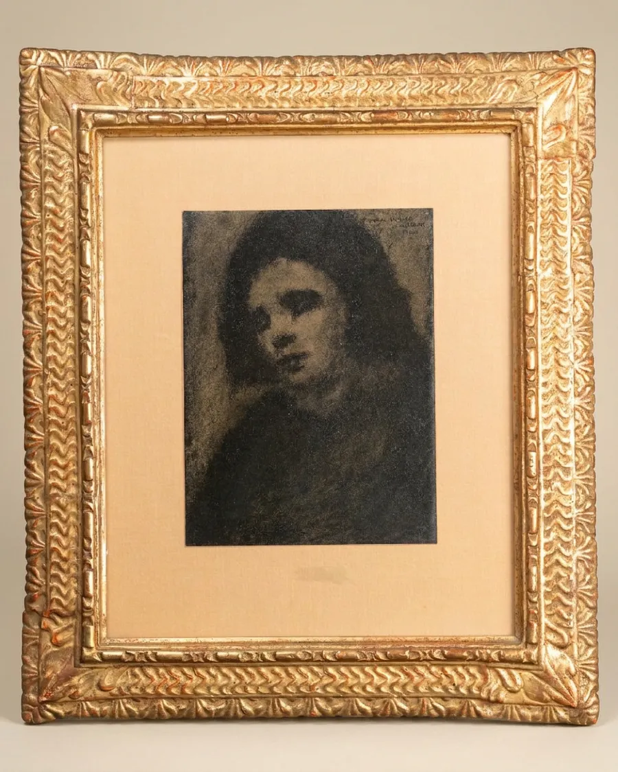 Willem Van Hecke, Portrait de jeune fille, huile sur papier, 1944 — Willem Van Hecke — Huile sur papier, cadre doré — XXe siècle