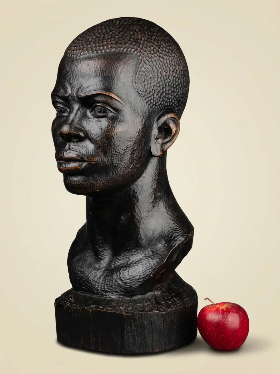 Buste d'homme en bois ébonisé par J. Vargas, vers 1920 — J. Vargas — Bois massif, bois africain ébonisé — XXe siècle