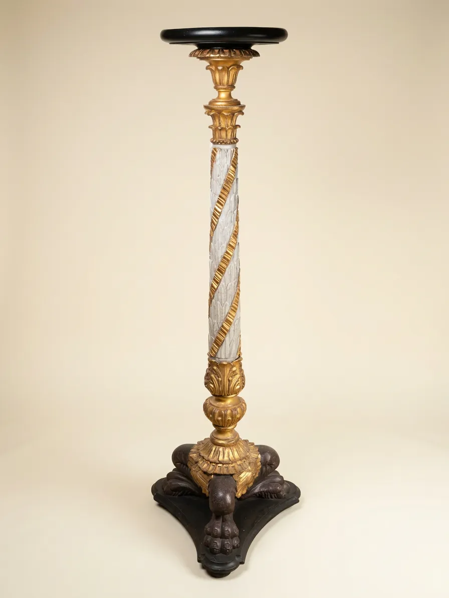 Stèle de style Renaissance en bois peint et doré, XVIIIe siècle — Bois peint en faux-marbre blanc et doré à la feuille, marbre noir de Theux, porphyre antique — XVIIIe siècle