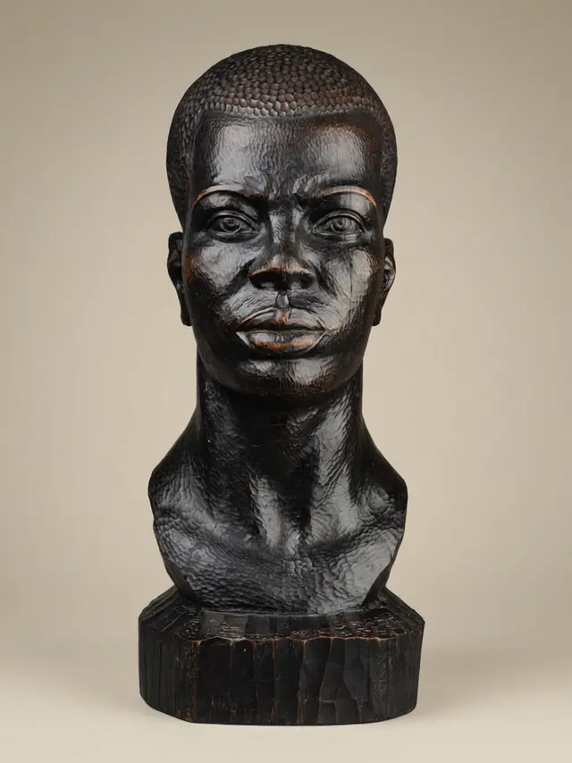 Ebonised wood bust of a man by J. Vargas, circa 1920