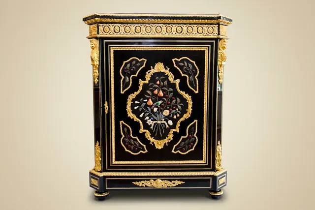 Black-Veneered Cabinet with Pietra Dura, Béfort Jeune, 19th Century