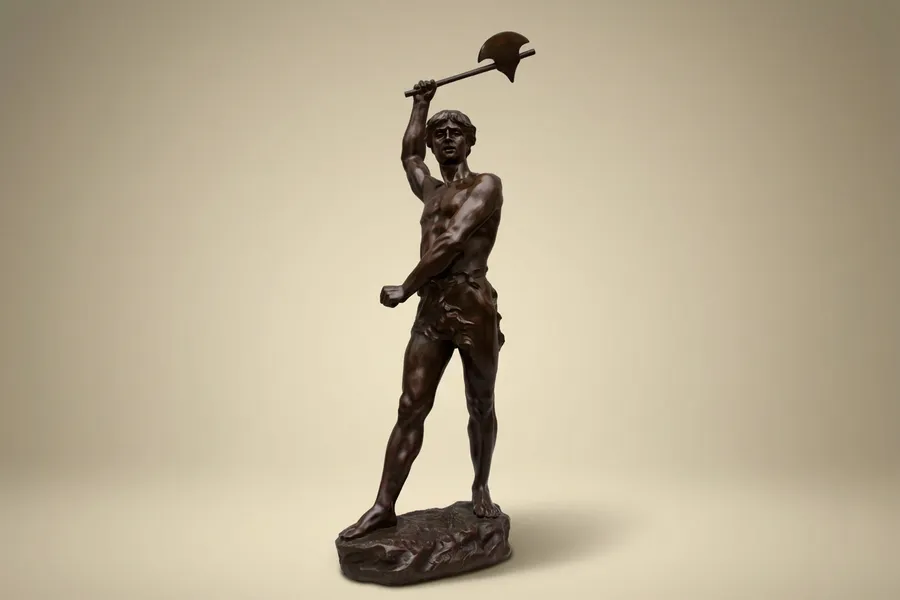 Marie Georges Charles Coudray, Jeune guerrier à la hache, bronze, fin du XIXe siècle — Marie Georges Charles Coudray — Bronze à patine brune — XIXe siècle