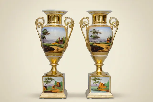 Pair of eggshaped vases on squares, Frédéric Faber in Brussels