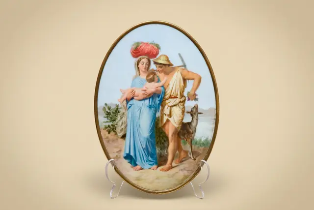 Ovale Porzellanplakette „Retour des champs“, 1880