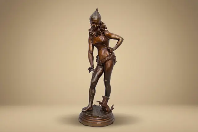 Bronze „Hundedresseurin“ von Vincent-Désiré Faure de Brousse, Ende des 19. Jahrhunderts