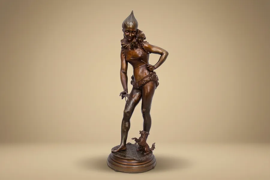 Bronze „Hundedresseurin“ von Vincent-Désiré Faure de Brousse, Ende des 19. Jahrhunderts — Vincent-Désire Faure de Brousse — Bronze mit brauner Patina — 19. Jahrhundert