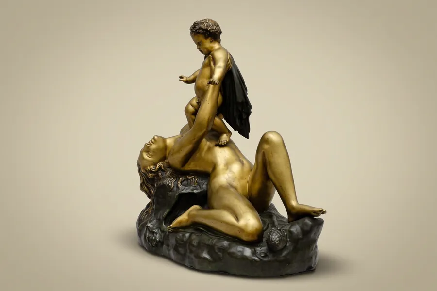 Bronze ‘Bacchus as a Child’, after James Pradier, Napoleon III period — James Pradier — Bronze with gilt and dark green patina — 19th century