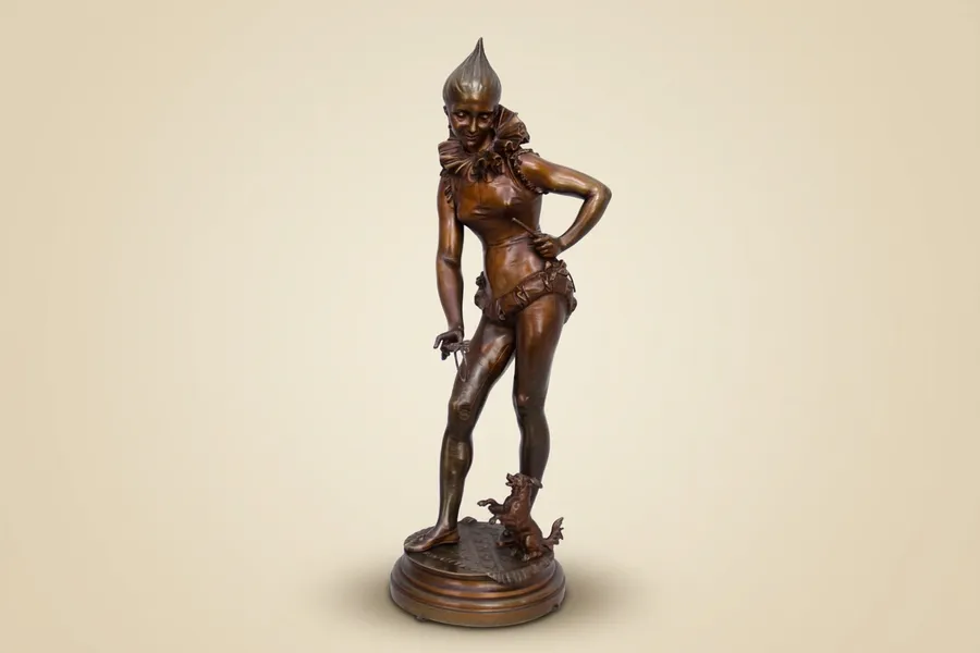 Bronzen sculptuur « Hondendresseuse », Vincent-Désiré Faure de Brousse, eind 19de eeuw — Vincent-Désire Faure de Brousse — Brons met medaillepatina — 19de eeuw
