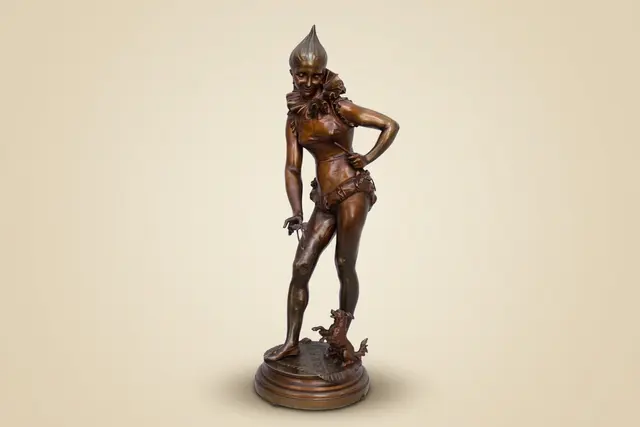 Bronzeskulptur „Hundedresseurin“, Vincent-Désiré Faure de Brousse, Ende 19. Jahrhundert