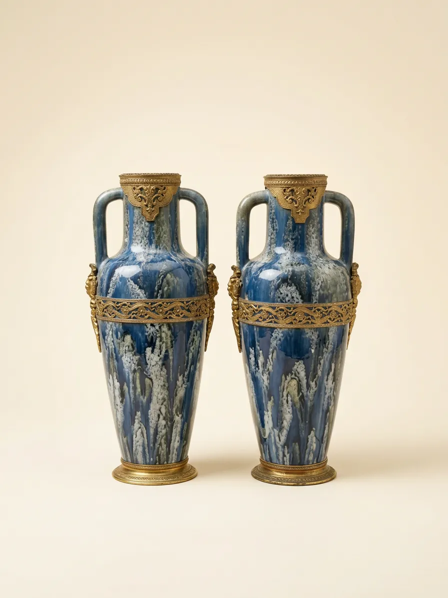 Paire de vases en céramique flambée et monture en bronze — Céramique flambée, bronze